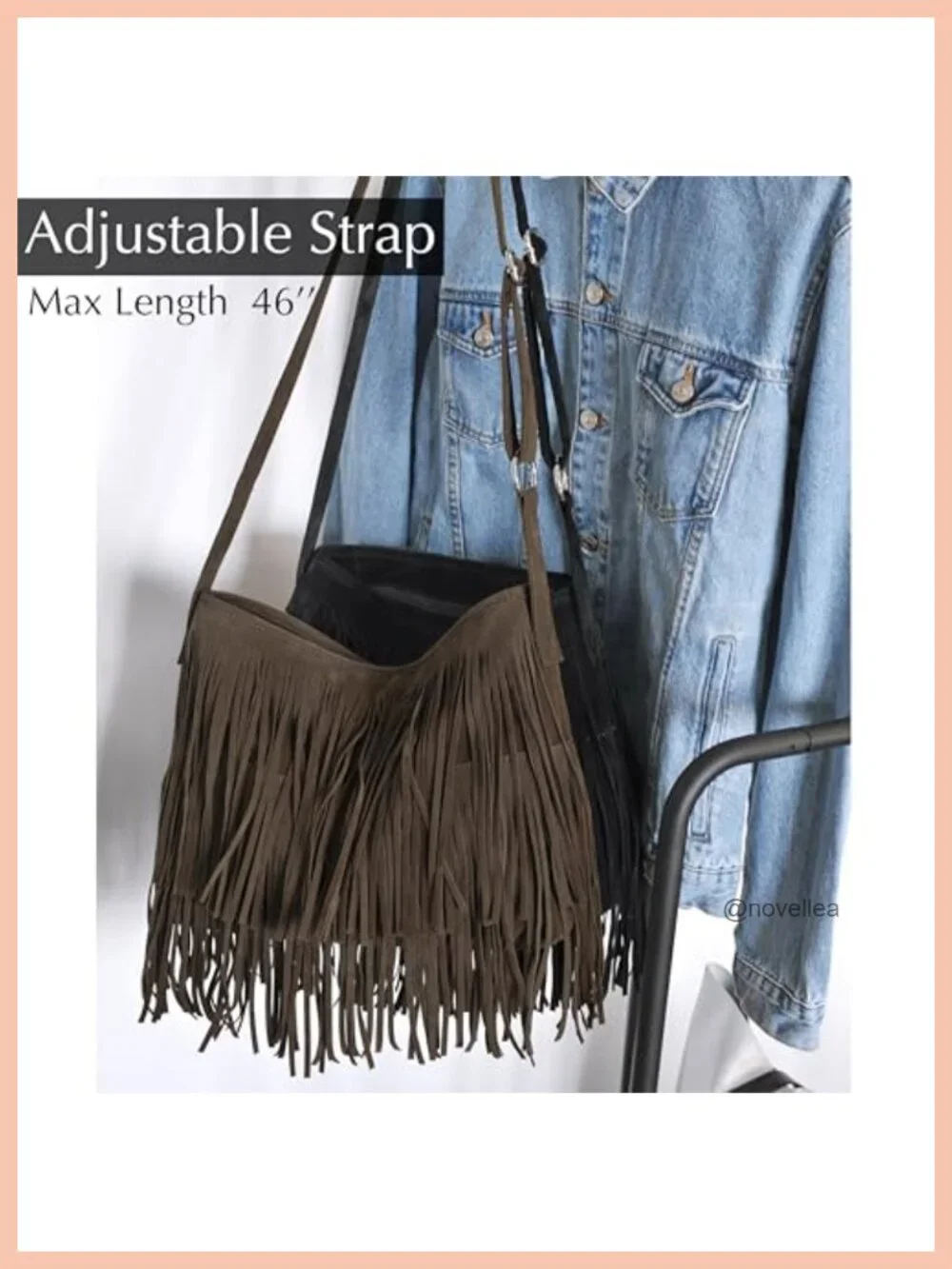 Faux Suede Leather Hobo Crossbody Bag with Tassel Fringe